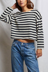 Perfect White Tee Taylor Long Sleeve in True Black/Natural Stripe