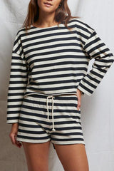 Perfect White Tee Taylor Long Sleeve in True Black/Natural Stripe