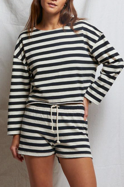 Perfect White Tee Taylor Long Sleeve in True Black/Natural Stripe