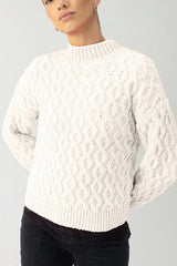 Sanctuary Cable Mock Neck Sweater in Light Almond