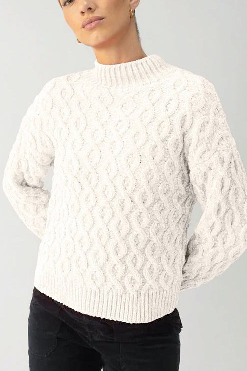 Sanctuary Cable Mock Neck Sweater in Light Almond