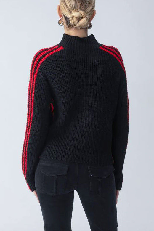 Sanctuary Sporty Stripe Mock Sweater in Black