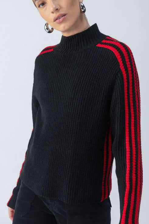 Sanctuary Sporty Stripe Mock Sweater in Black