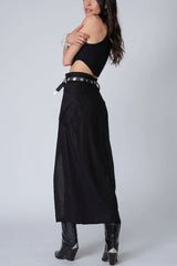 Stillwater Stretch Linen Cargo Knotch Waist Maxi Skirt in Black - Viva Diva Boutique