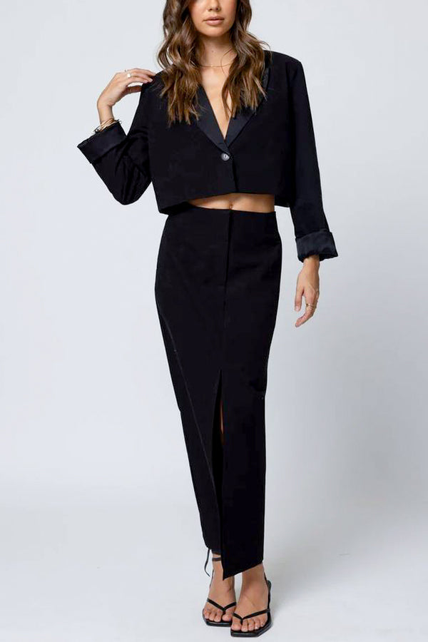 Stillwater The Matte Twill Crop Blazer in Coal