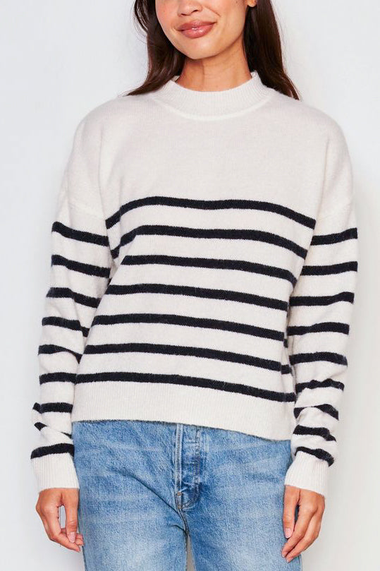 Sundry Stripes Mock Neck Cozy Sweater in Oyster