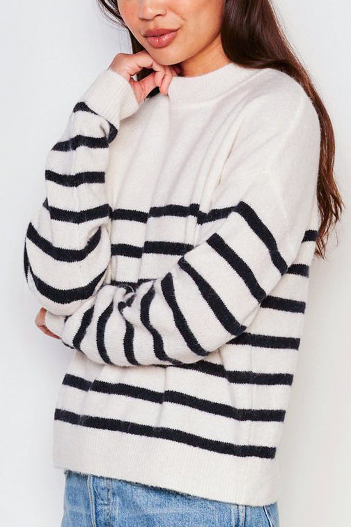 Sundry Stripes Mock Neck Cozy Sweater in Oyster