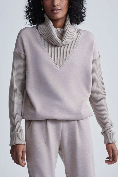 Varley Hannah Cowl Neck Sweatshirt in Taupe Marl