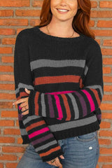 Wooden Ships Jackson Striped Crew in Black Stripe