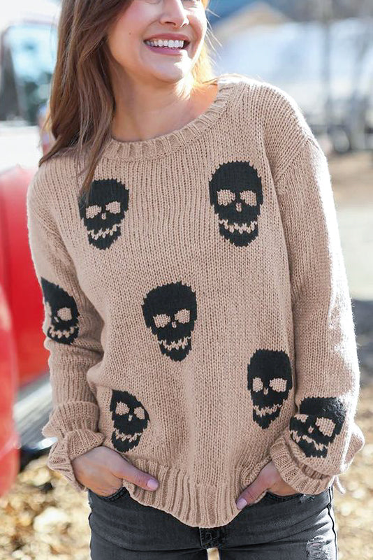 Wooden Ships Multiple Skulls Crew Chunky in Latte/Black