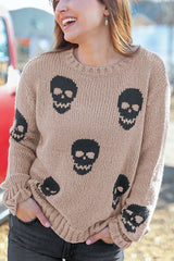 Wooden Ships Multiple Skulls Crew Chunky in Latte/Black