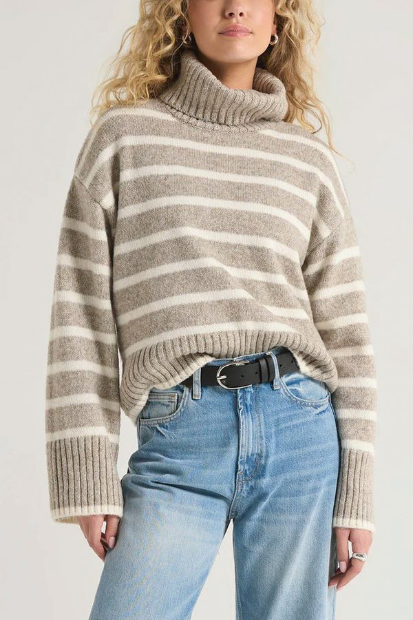 Z Supply Josephine Stripe Sweater in Heather Taupe