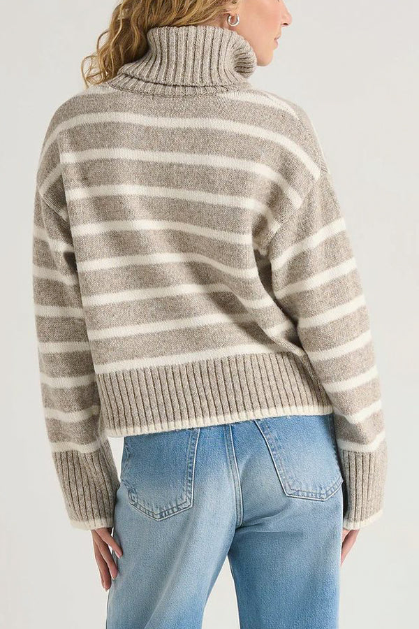 Z Supply Josephine Stripe Sweater in Heather Taupe