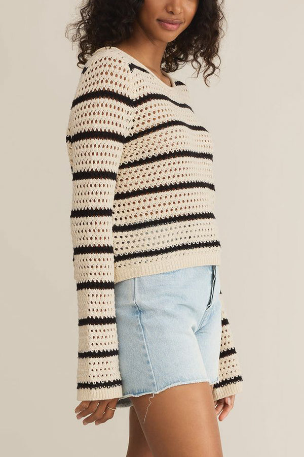 Z Supply Kit Stripe Crochet Sweater in Sea Salt