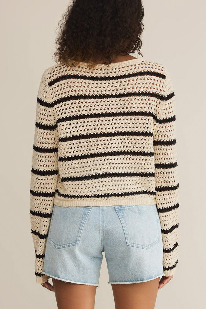 Z Supply Kit Stripe Crochet Sweater in Sea Salt