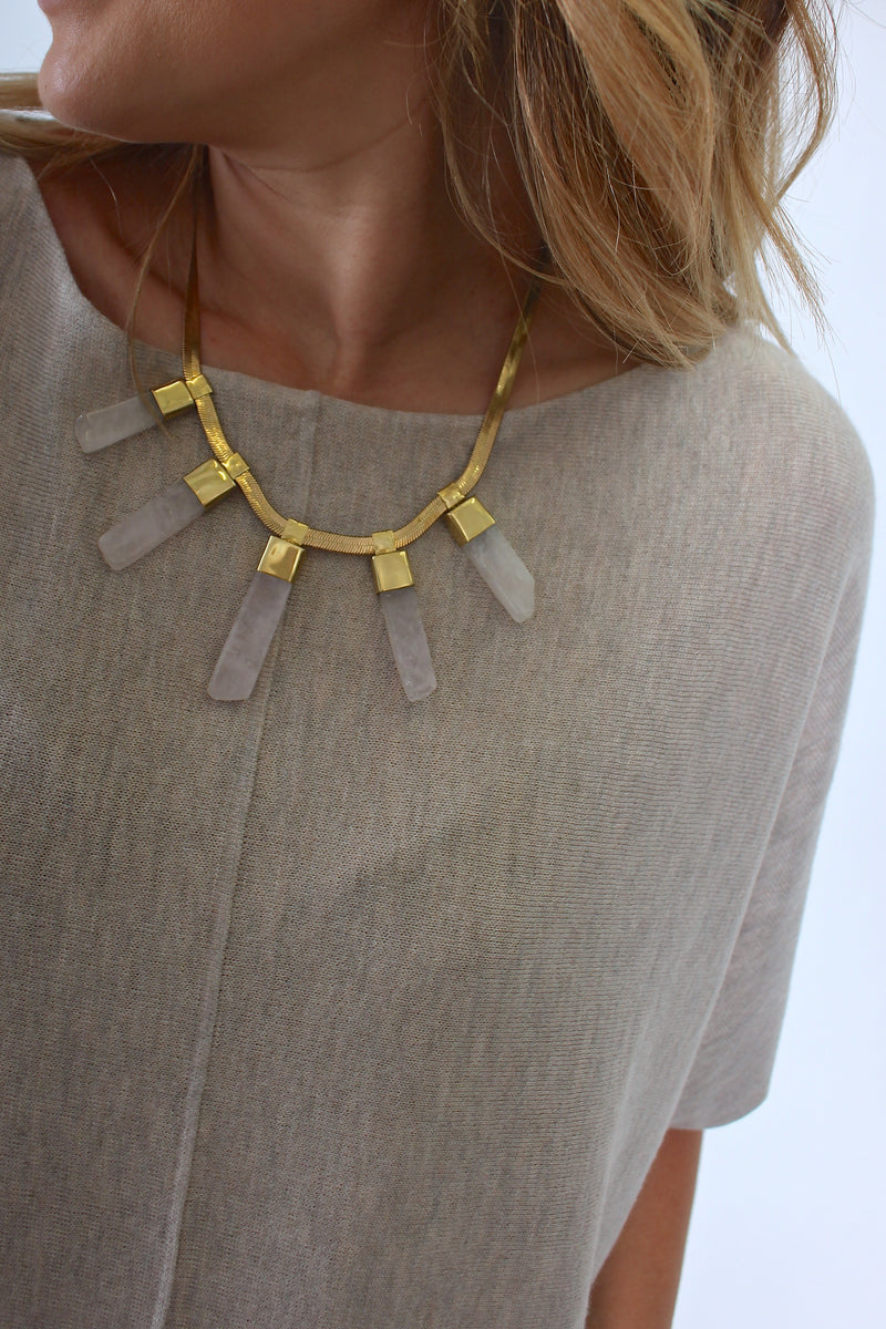 Lena Bernard Paloma Necklace with Rose Quartz Stones - Viva Diva Boutique